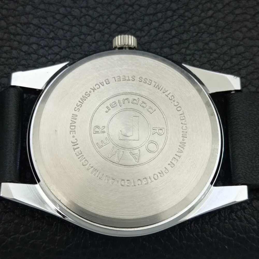 Vintage 1983 Roamer Manual Mens Silver Watch W/Leather Strap & White accents
